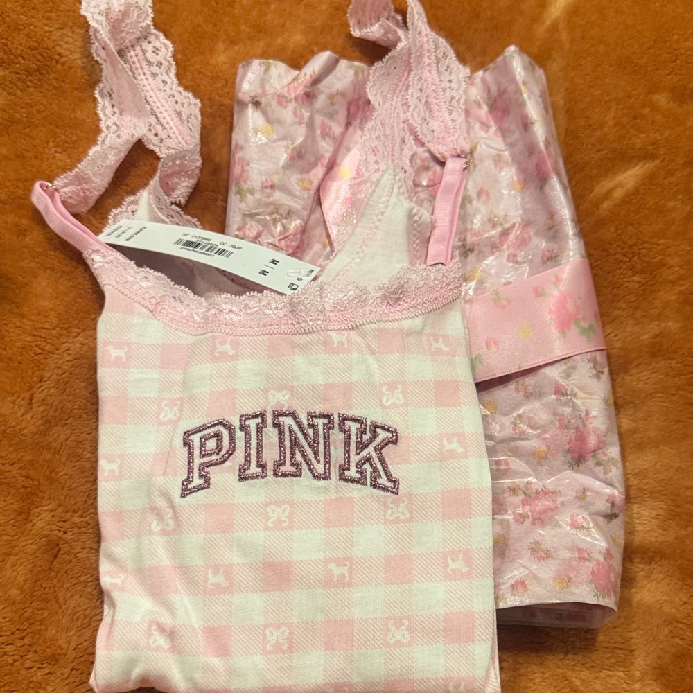 LoveShackFancy x PINK Lace Trim Pink Gingham Cami